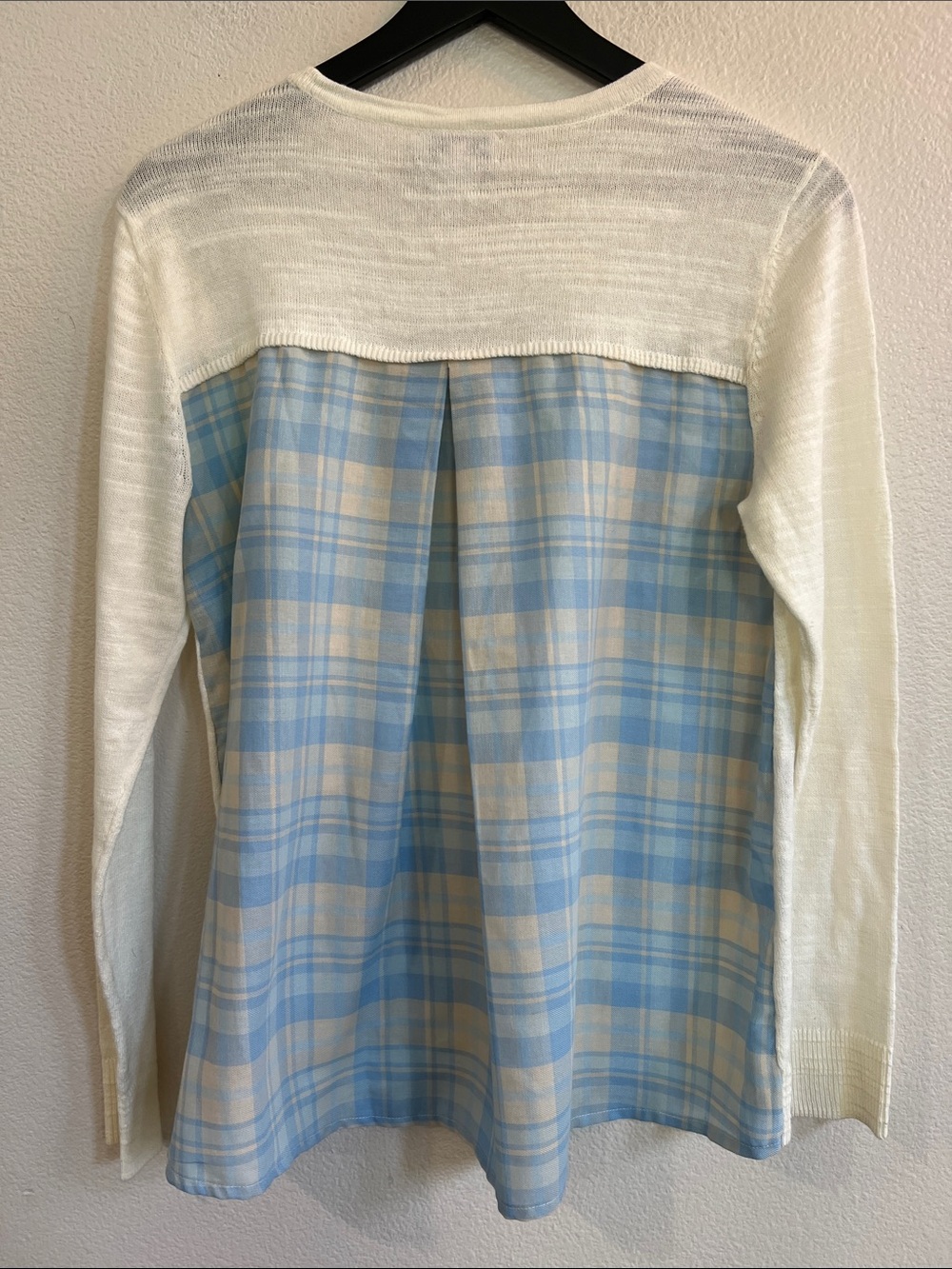 VINEYARD VINES Longshore Sweater Ivory Knit Front Multi Blue Plaid Back Women S